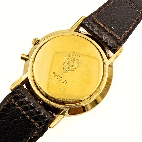 Vintage Gucci 3800 Jr. Gold Plate White Dial Brown Leather Strap Wrist Watch main image 8